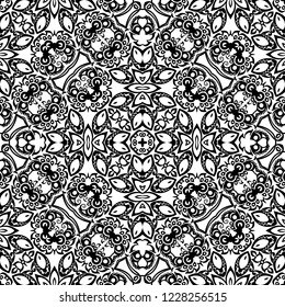 Vector abstract ethnic nature hand drawn ornamental background. Black and white seamless pattern