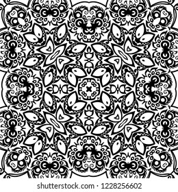 Vector abstract ethnic nature hand drawn ornamental background. Black and white seamless pattern