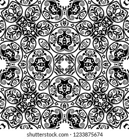 Vector abstract ethnic nature hand drawn ornamental background. Black and white seamless pattern