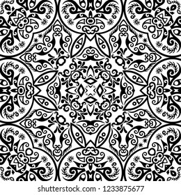Vector abstract ethnic nature hand drawn ornamental background. Black and white seamless pattern