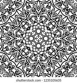 Vector abstract ethnic nature hand drawn ornamental background. Black and white seamless pattern
