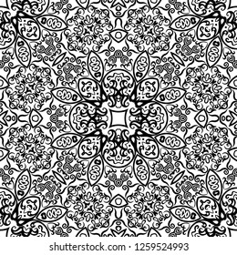 Vector abstract ethnic nature hand drawn ornamental background. Black and white seamless pattern
