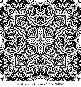 Vector abstract ethnic nature hand drawn ornamental background. Black and white seamless pattern