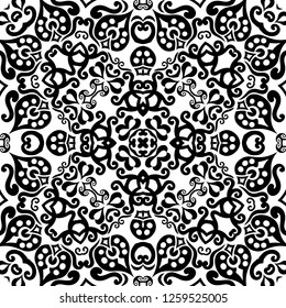 Vector abstract ethnic nature hand drawn ornamental background. Black and white seamless pattern