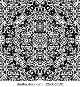 Vector abstract ethnic nature hand drawn ornamental background. Black and white seamless pattern