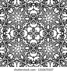 Vector abstract ethnic nature hand drawn ornamental background. Black and white seamless pattern