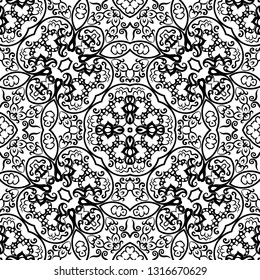 Vector abstract ethnic nature hand drawn ornamental background. Black and white seamless pattern