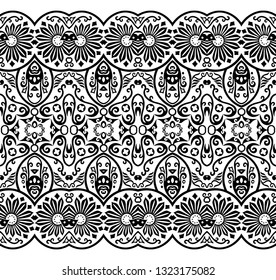 Vector abstract ethnic nature hand drawn ornamental background. Black and white seamless pattern