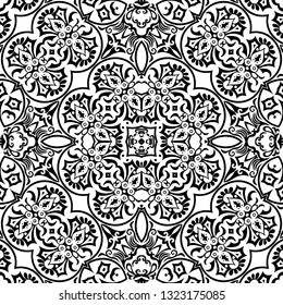 Vector abstract ethnic nature hand drawn ornamental background. Black and white seamless pattern