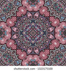 Vector abstract ethnic nature hand drawn ornamental background. Colorful seamless pattern