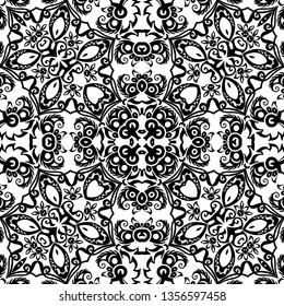 Vector abstract ethnic nature hand drawn ornamental background. Black and white seamless pattern