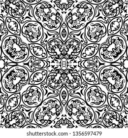 Vector abstract ethnic nature hand drawn ornamental background. Black and white seamless pattern