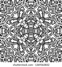 Vector abstract ethnic nature hand drawn ornamental background. Black and white seamless pattern