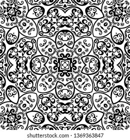 Vector abstract ethnic nature hand drawn ornamental background. Black and white seamless pattern