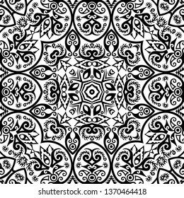 Vector abstract ethnic nature hand drawn ornamental background. Black and white seamless pattern