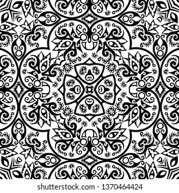 Vector abstract ethnic nature hand drawn ornamental background. Black and white seamless pattern