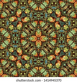 Vector abstract ethnic nature hand drawn ornamental background. Colorful seamless pattern