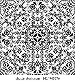 Vector abstract ethnic nature hand drawn ornamental background. Black and white seamless pattern