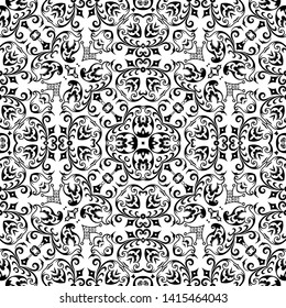 Vector abstract ethnic nature hand drawn ornamental background. Black and white seamless pattern