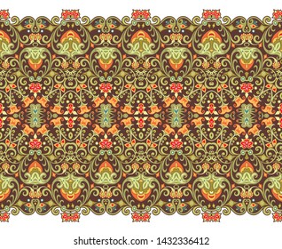 Vector abstract ethnic nature hand drawn ornamental background. Colorful seamless pattern