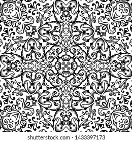 Vector abstract ethnic nature hand drawn ornamental background. Black and white seamless pattern