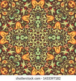 Vector abstract ethnic nature hand drawn ornamental background. Colorful seamless pattern