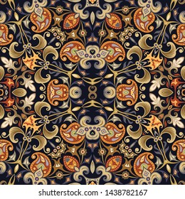 Vector abstract ethnic nature hand drawn ornamental background. Colorful seamless pattern