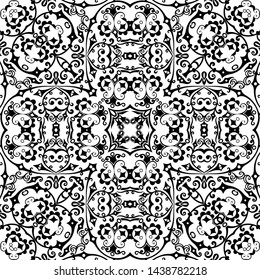 Vector abstract ethnic nature hand drawn ornamental background. Black and white seamless pattern