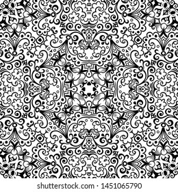 Vector abstract ethnic nature hand drawn ornamental background. Black and white seamless pattern