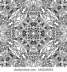Vector abstract ethnic nature hand drawn ornamental background. Black and white seamless pattern