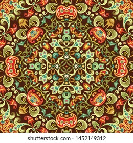 Vector abstract ethnic nature hand drawn ornamental background. Colorful seamless pattern