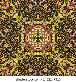 Vector abstract ethnic nature hand drawn ornamental background. Colorful seamless pattern