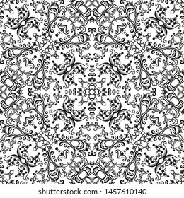 Vector abstract ethnic nature hand drawn ornamental background. Black and white seamless pattern