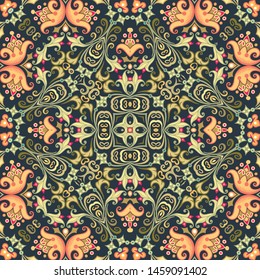 Vector abstract ethnic nature hand drawn ornamental background. Colorful seamless pattern