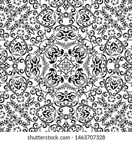 Vector abstract ethnic nature hand drawn ornamental background. Black and white seamless pattern