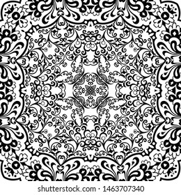 Vector abstract ethnic nature hand drawn ornamental background. Black and white seamless pattern