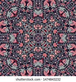 Vector abstract ethnic nature hand drawn ornamental background. Colorful seamless pattern