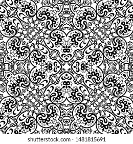 Vector abstract ethnic nature hand drawn ornamental background. Black and white seamless pattern