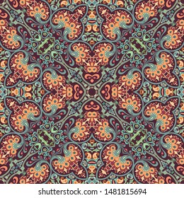 Vector abstract ethnic nature hand drawn ornamental background. Colorful seamless pattern