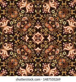 Vector abstract ethnic nature hand drawn ornamental background. Colorful seamless pattern