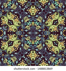 Vector abstract ethnic nature hand drawn ornamental background. Colorful seamless pattern