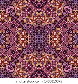 Vector abstract ethnic nature hand drawn ornamental background. Colorful seamless pattern