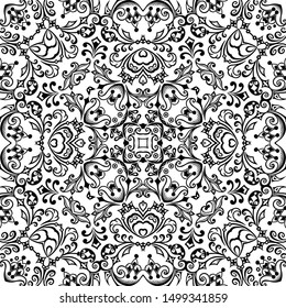 Vector abstract ethnic nature hand drawn ornamental background. Black and white seamless pattern