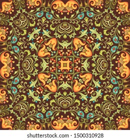 Vector abstract ethnic nature hand drawn ornamental background. Colorful seamless pattern