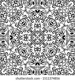 Vector abstract ethnic nature hand drawn ornamental background. Black and white seamless pattern