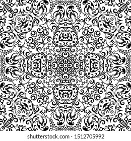 Vector abstract ethnic nature hand drawn ornamental background. Black and white seamless pattern