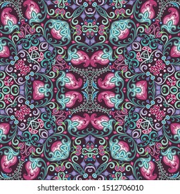 Vector abstract ethnic nature hand drawn ornamental background. Colorful seamless pattern