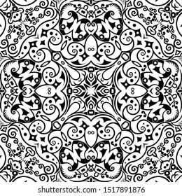 Vector abstract ethnic nature hand drawn ornamental background. Black and white seamless pattern