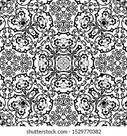 Vector abstract ethnic nature hand drawn ornamental background. Black and white seamless pattern