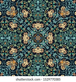 Vector abstract ethnic nature hand drawn ornamental background. Colorful seamless pattern